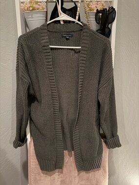 American Eagle Outfitters Open-Front Chunky Knit Sweater Cardigan - Army Green